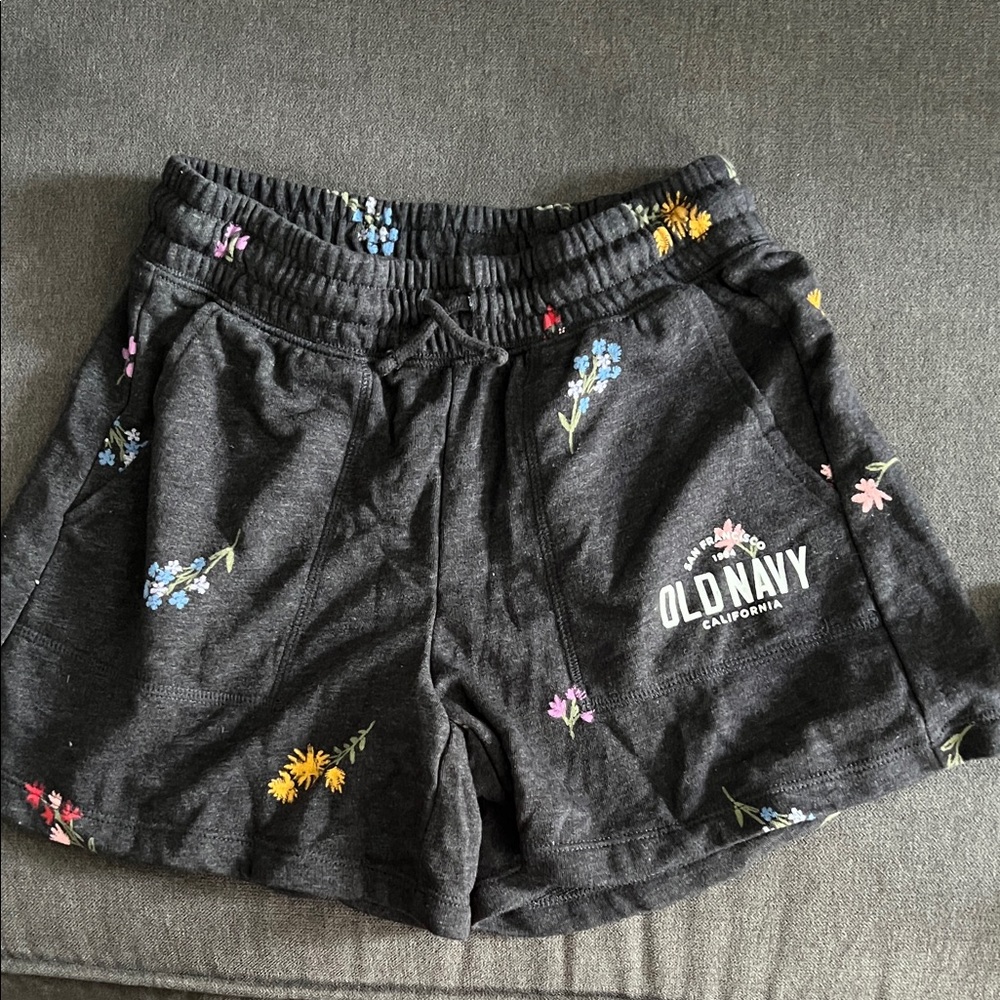 Old Navy Black Floral Embroidered Terry Athletic Shorts